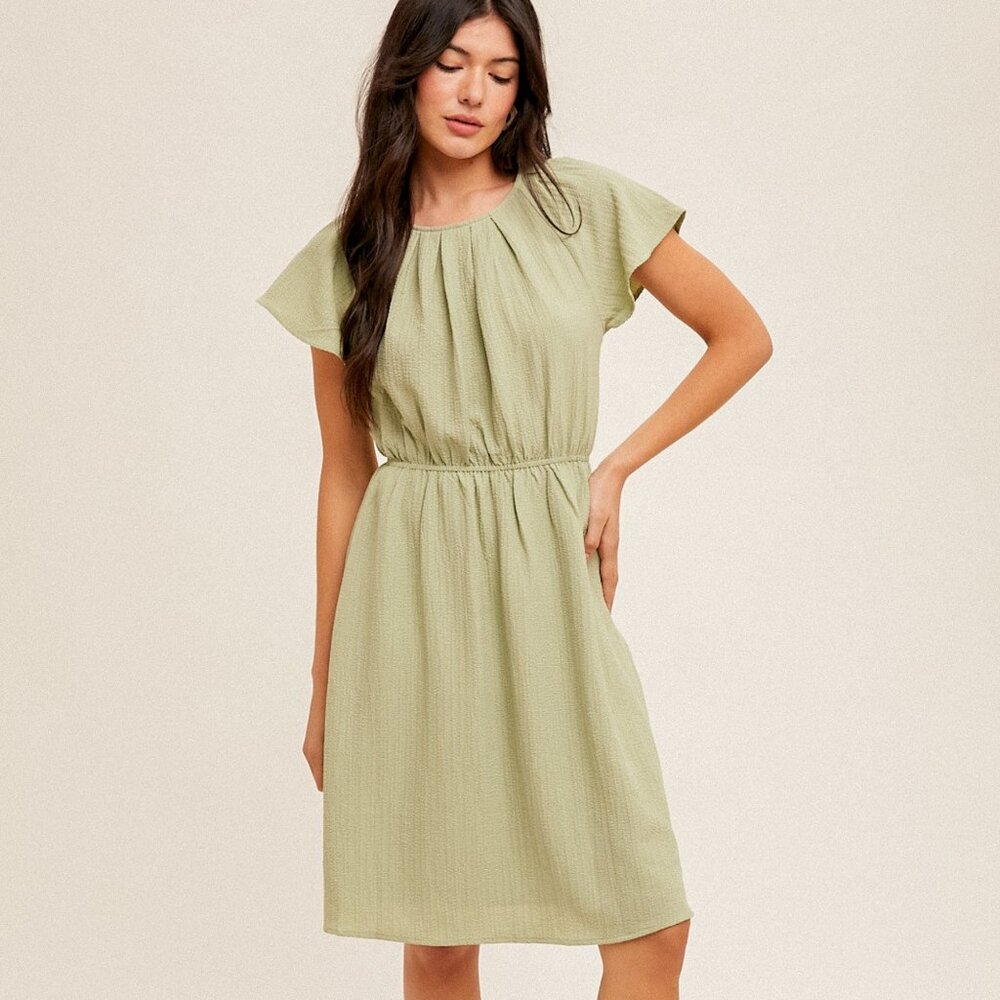 HEM & THREAD Textured Sage Midi Dress | Open Back Tie Detail